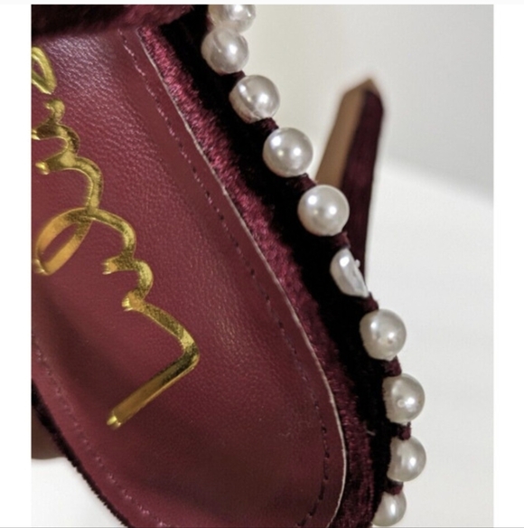 Lulus Shoes Red Velvet With Pearls High Heel Wrap Ankle Stiletto Prom Dance - Picture 8 of 9